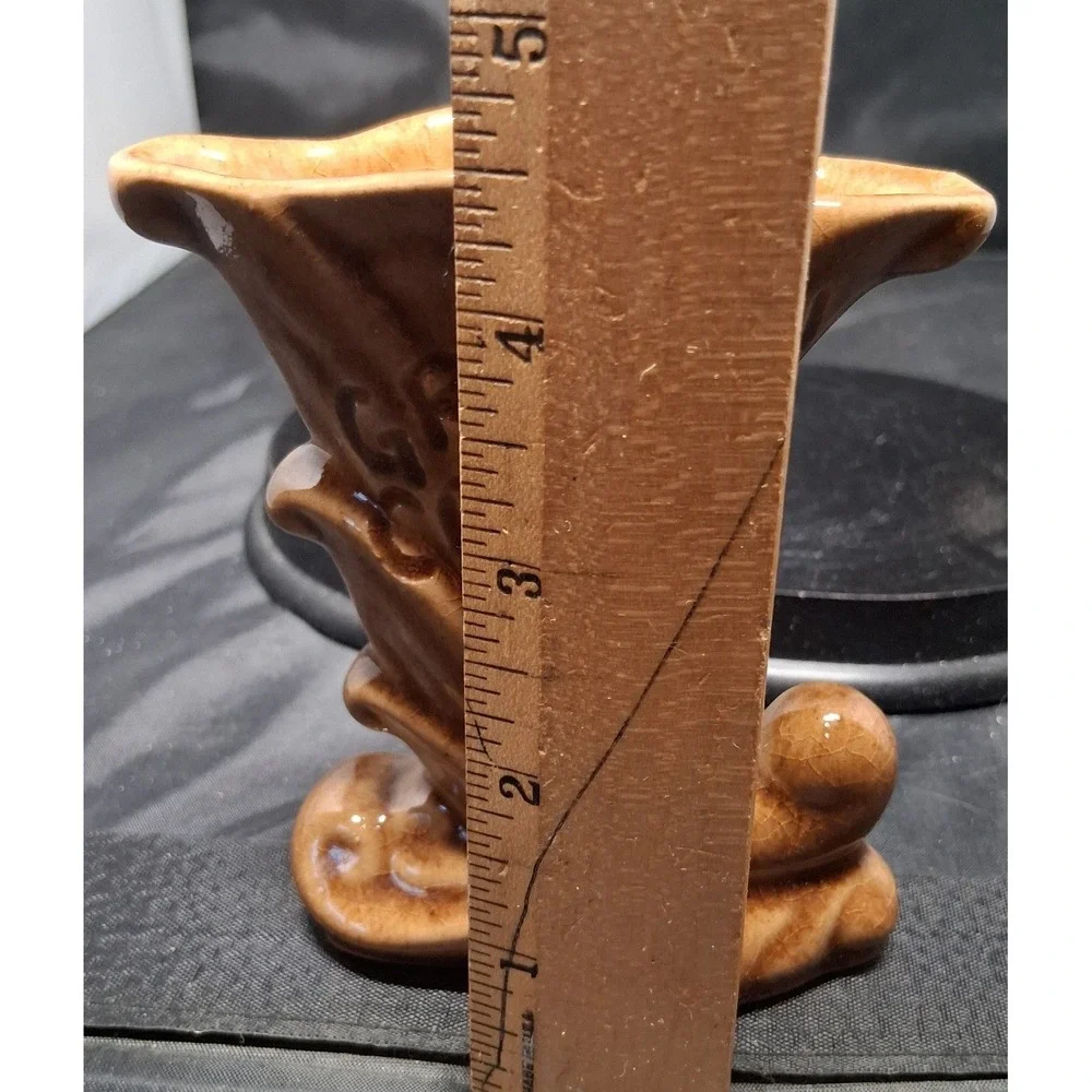 Vintage Dryden Pottery Grand Canyon Arizona Cornucopia Bud Vase Brown Glaze